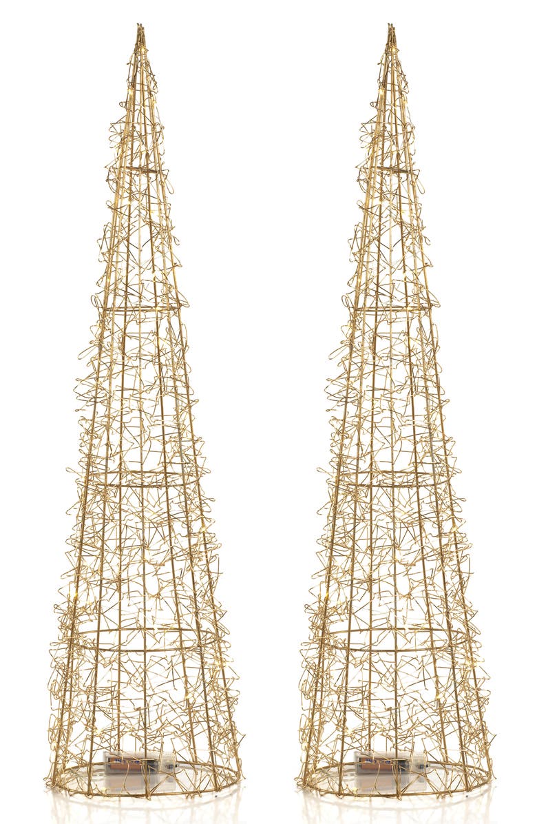 Zodax Set of 2 Wire LED Trees, Main, color, Gold