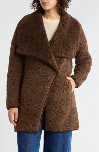 Envelope Collar Faux Shearling Coat