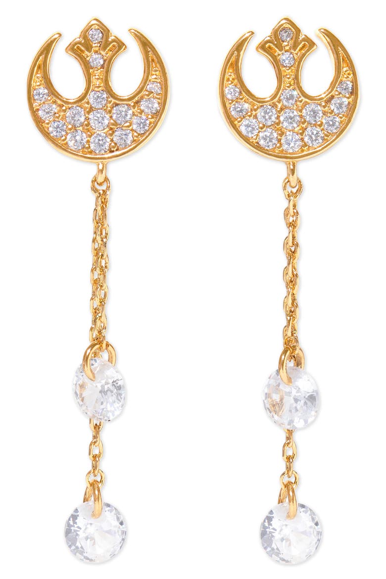 Star Wars™ Rebel Alliance Insignia Cubic Zirconia Drop Earrings, Main, color, GOLD