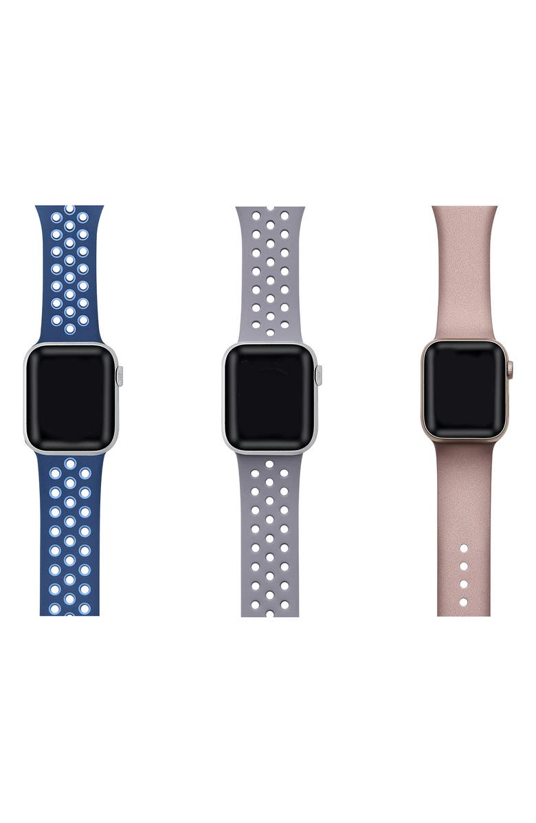 The Posh Tech Assorted 3-Pack Silicone Apple Watch<sup>®</sup> Watchbands, Alternate, color, Blue/ Lavender/ Pink Assorted