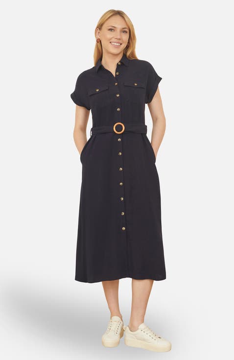 Viscose Linen Look Midi Shirt Dress