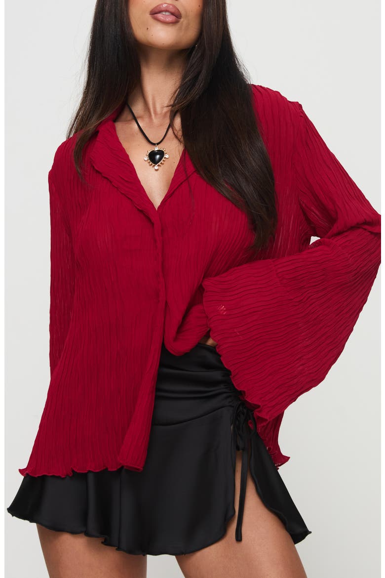 Selma Crinkle Button-Up Top, Main, color, BURGUNDY