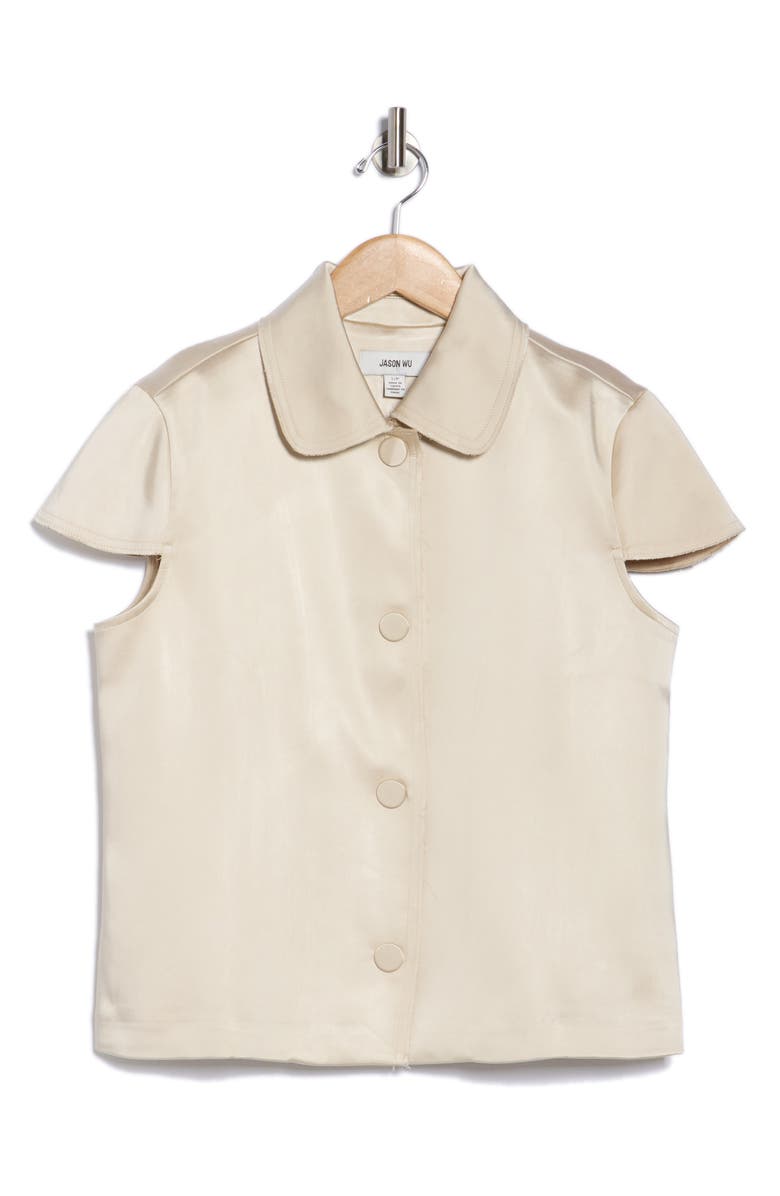 JASON WU Collar Short Sleeve Satin Button-Up Shirt, Alternate, color, Champagne