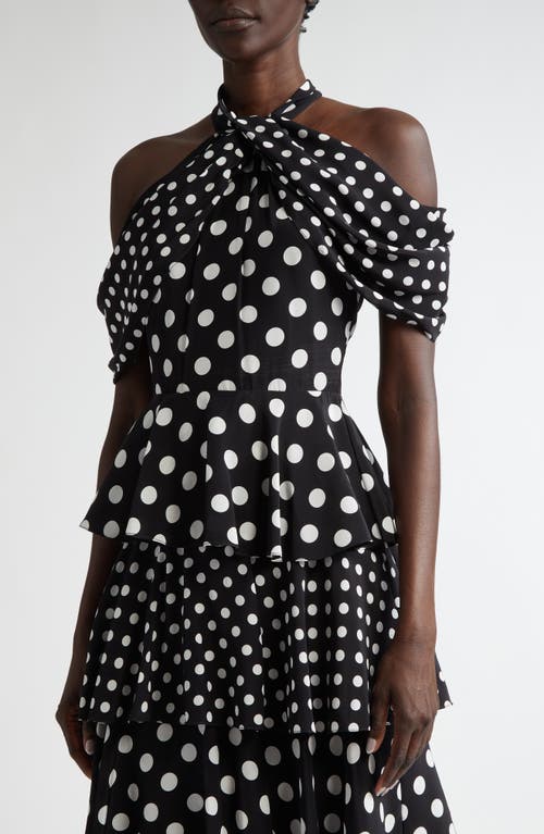 Carolina Herrera Polka Dot Halter Neck Tiered Silk Midi Dress