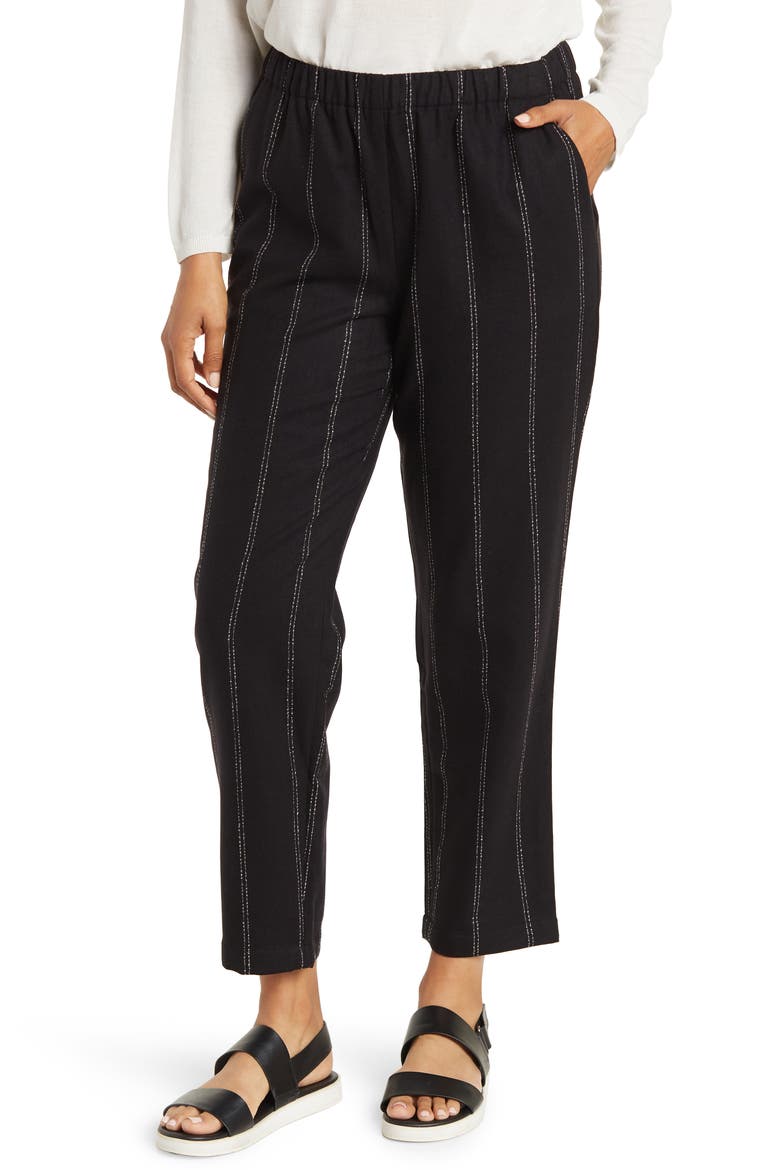 Stripe Print Tapered Ankle Wool Pants, Main, color, BLACK/ BONE