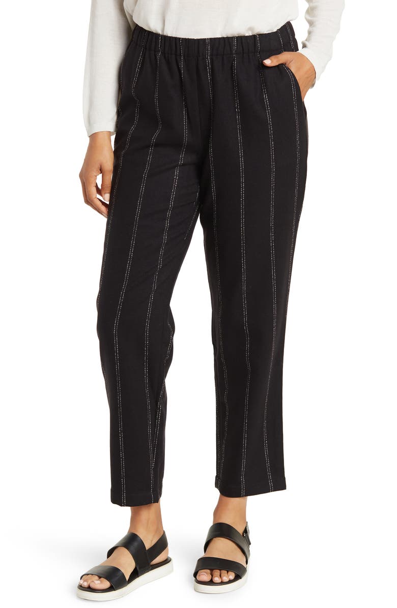 Eileen Fisher Stripe Print Tapered Ankle Wool Pants, Main, color,