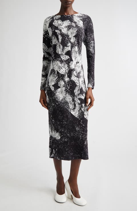 Davion Abstract Floral Long Sleeve Midi Dress
