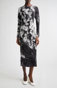 Dries Van Noten Davion Abstract Floral Long Sleeve Midi Dress