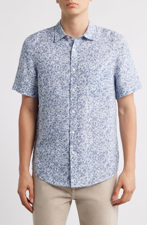 Abstract Print Short Sleeve Linen Button-Up Shirt