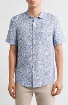 Nordstrom Abstract Print Short Sleeve Linen Button-Up Shirt