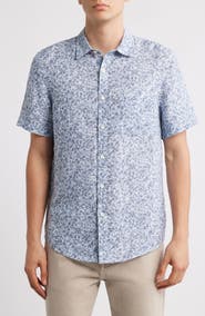 Nordstrom Abstract Print Short Sleeve Linen Button-Up Shirt