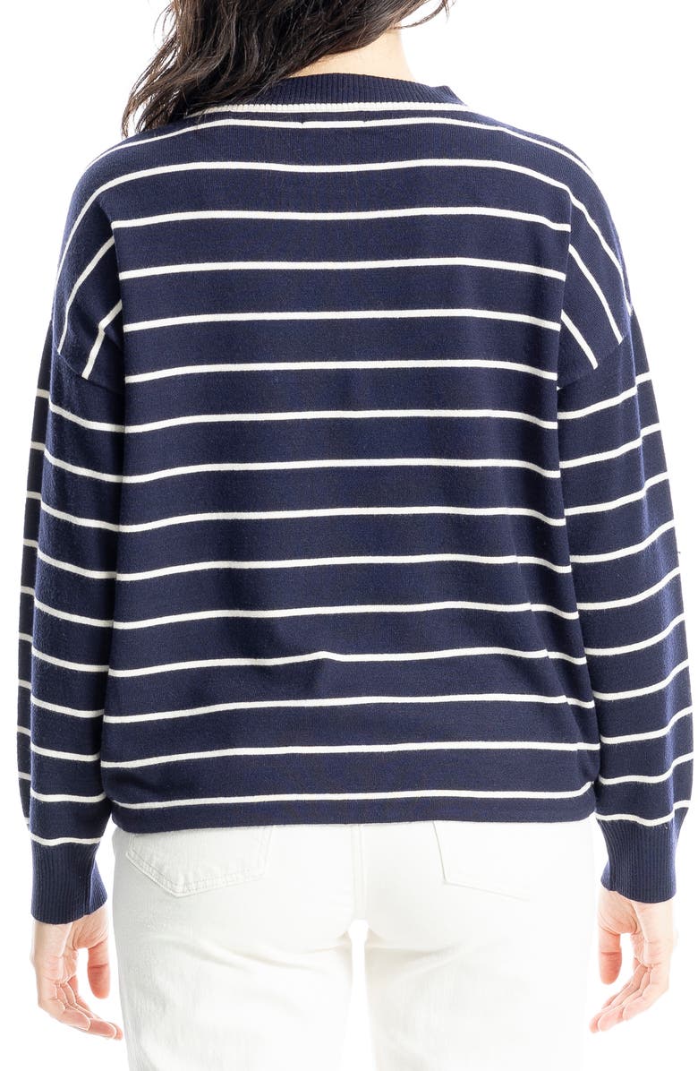 MAX STUDIO Drawstring Hem Pullover Sweater, Alternate, color, Dark Navy/ Off White Stripe