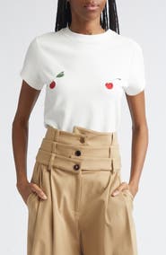 MONSE Cheeky Cherry Embroidered Stretch Cotton T-Shirt