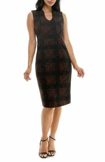 Nina Leonard U Neck Sleeveless Midi Sheath Dress