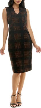 Nina Leonard U Neck Sleeveless Midi Sheath Dress