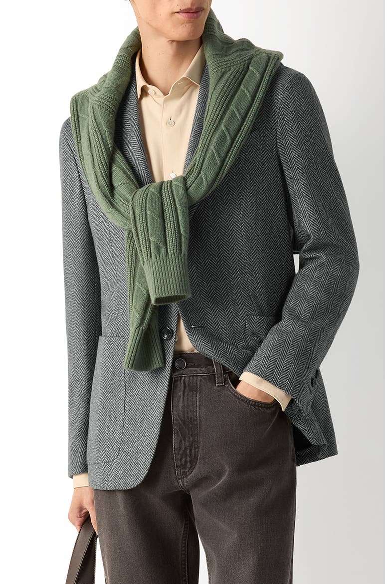 Lago Style Herringbone Cashmere Blazer, Main, color, DARK GREY