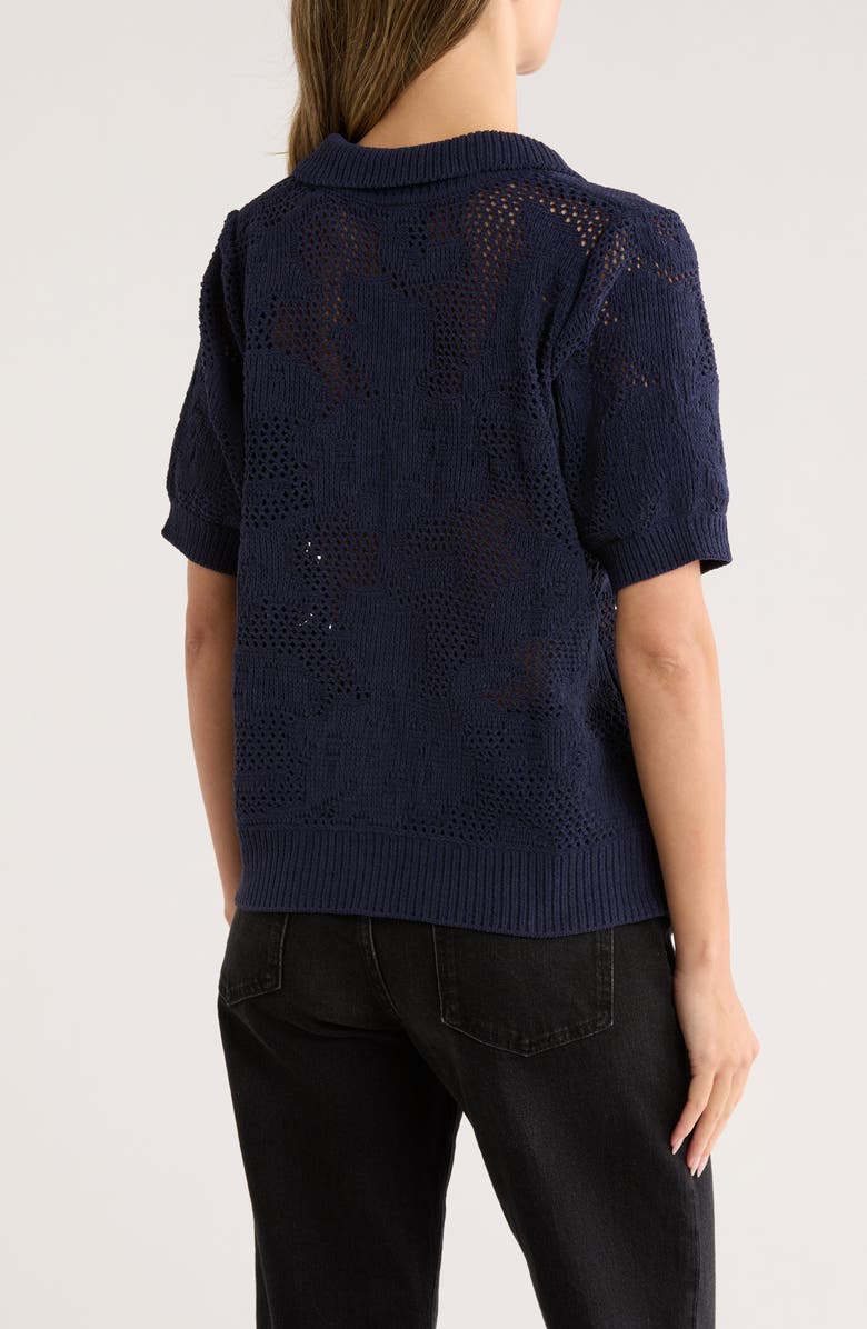 Bobeau Floral Short Sleeve Cardigan, Alternate, color, Navy