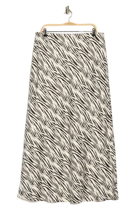 Zebra Print Satin Maxi Skirt (Plus)