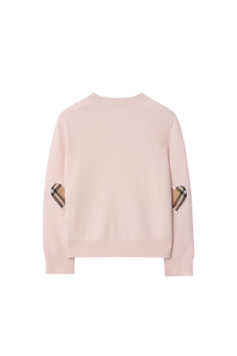 Girls' Check Patch Wool Cashmere Cardigan, Alternate, color, Ice pink