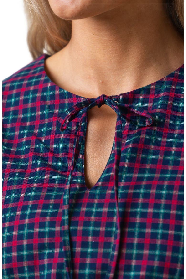Women's Smocked Keyhole Dress, Alternate, color, Navy Holiday Check