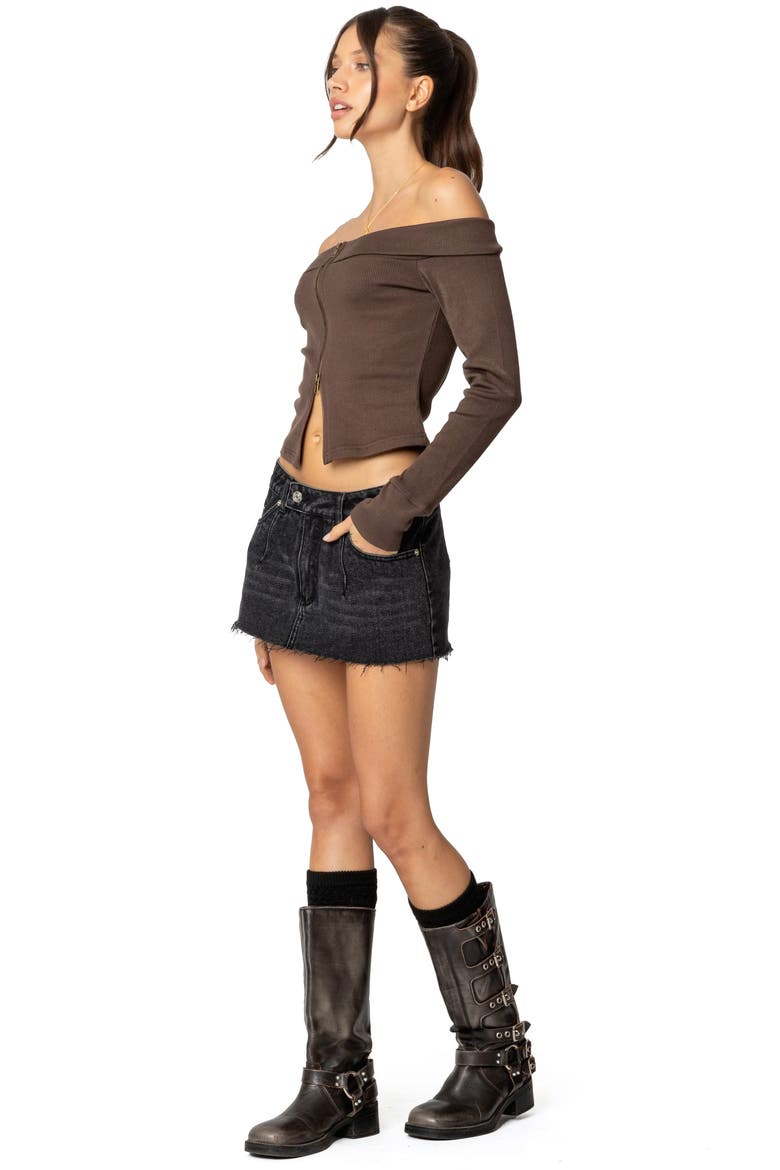 Clementine Low Rise Raw Hem Denim Miniskirt, Alternate, color, BLACK-WASHED
