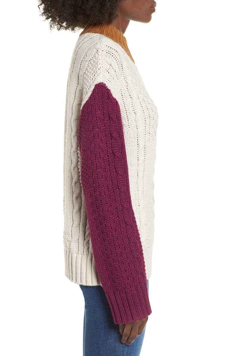 BP. Colorblock Cable Knit Pullover, Alternate, color, 