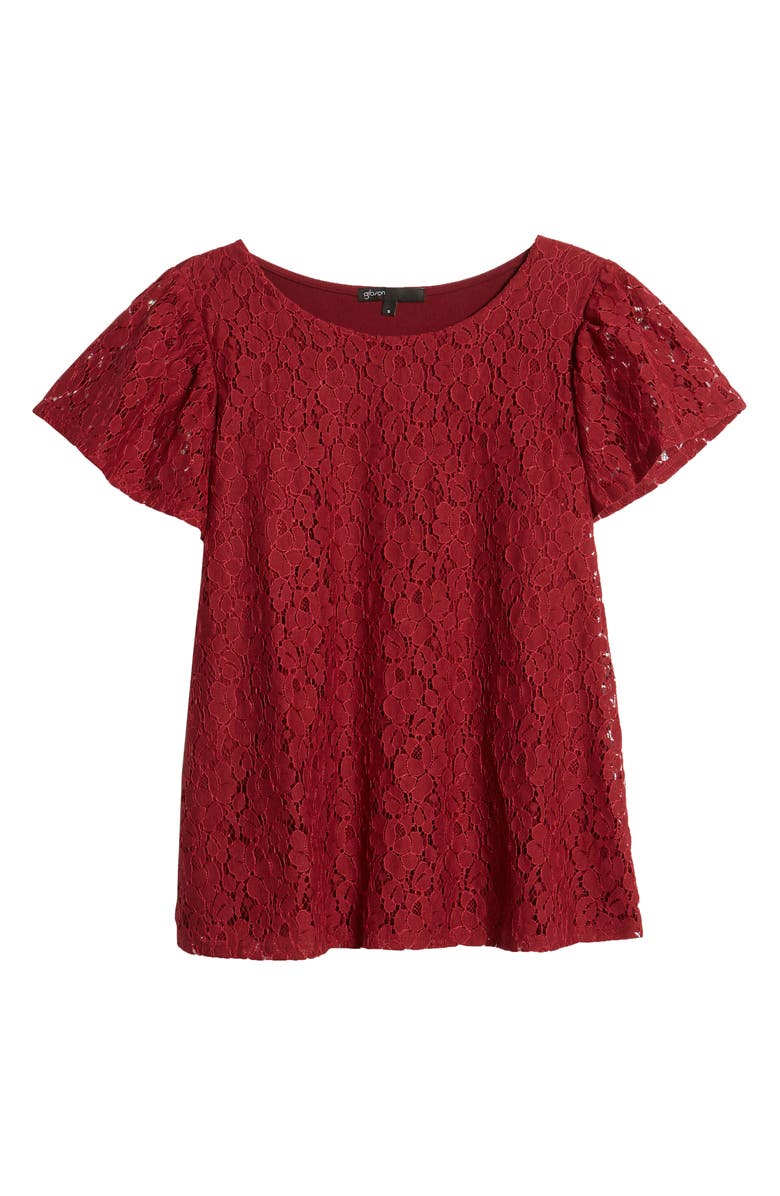 GIBSONLOOK Gibson Glam Flutter Sleeve Lace Front Cotton Blend Top, Alternate, color,