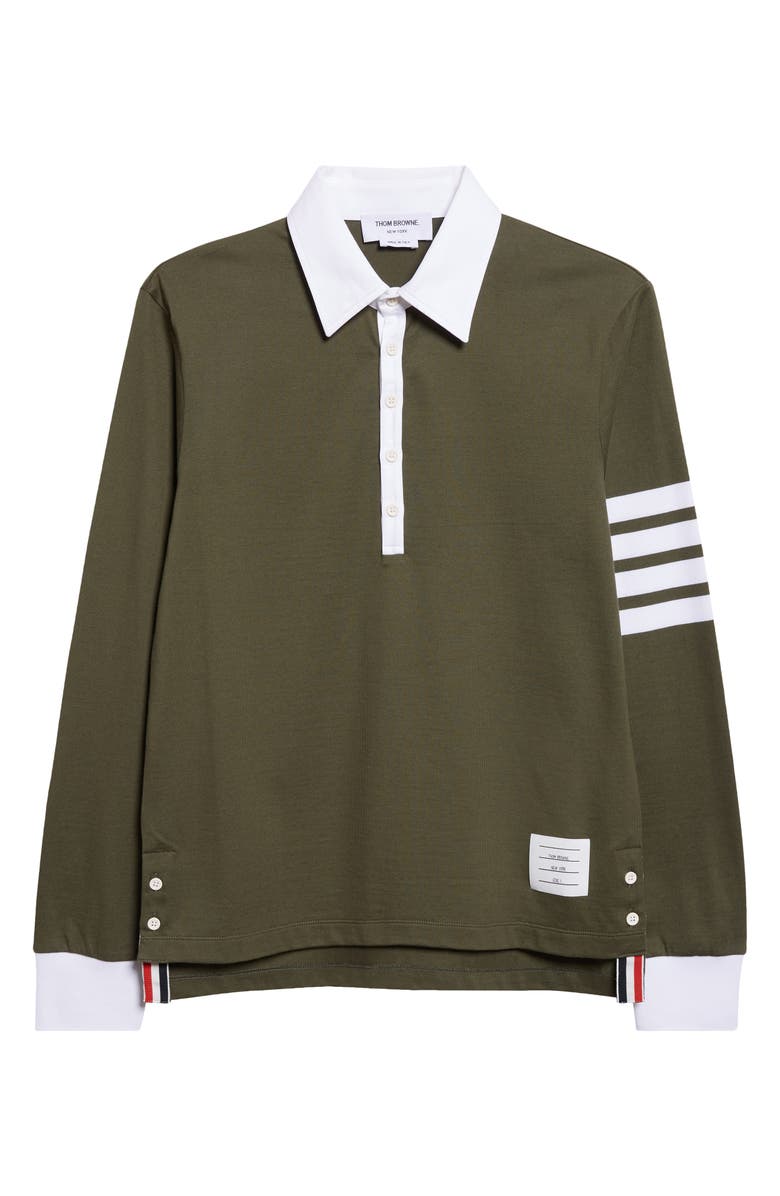 Thom Browne Classic Fit 4-Bar Long Sleeve Rugby Polo, Alternate, color, Dark Green