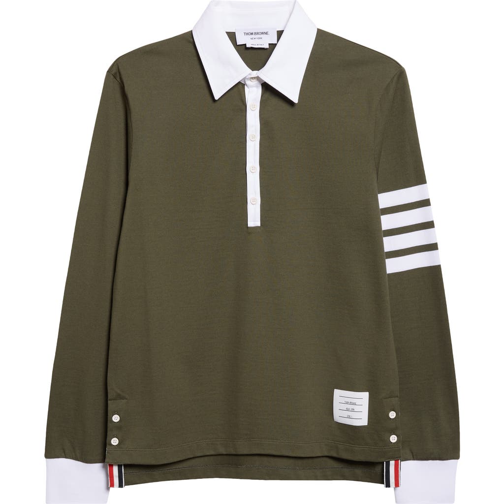 Thom Browne Classic Fit 4-bar Long Sleeve Rugby Polo In Green