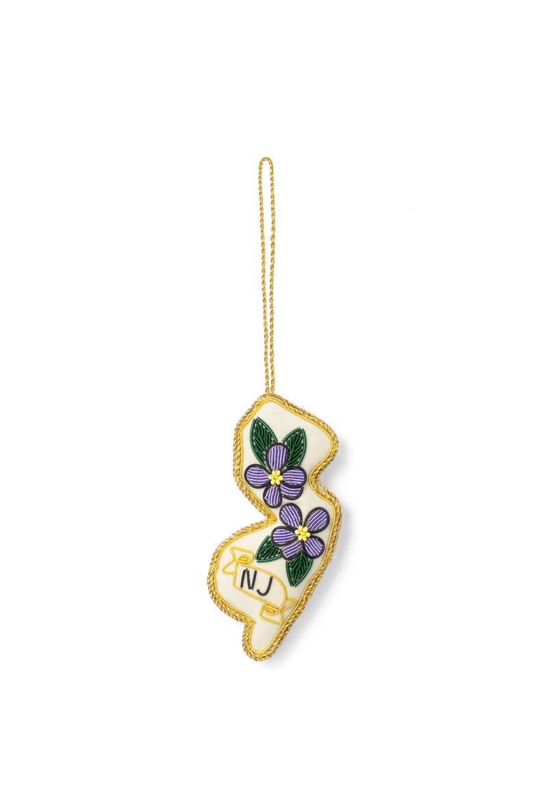 New Jersey State Violet Beaded Fabric Ornament - Embroidered, Main, color, Cream