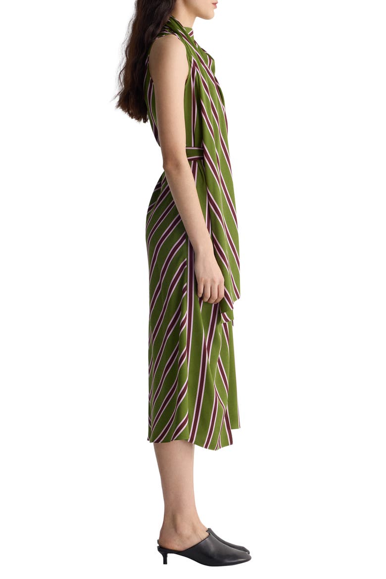 Nora Striped Silk Blend Midi Dress, Alternate, color, TAVERN STRIPE GLEN GREEN