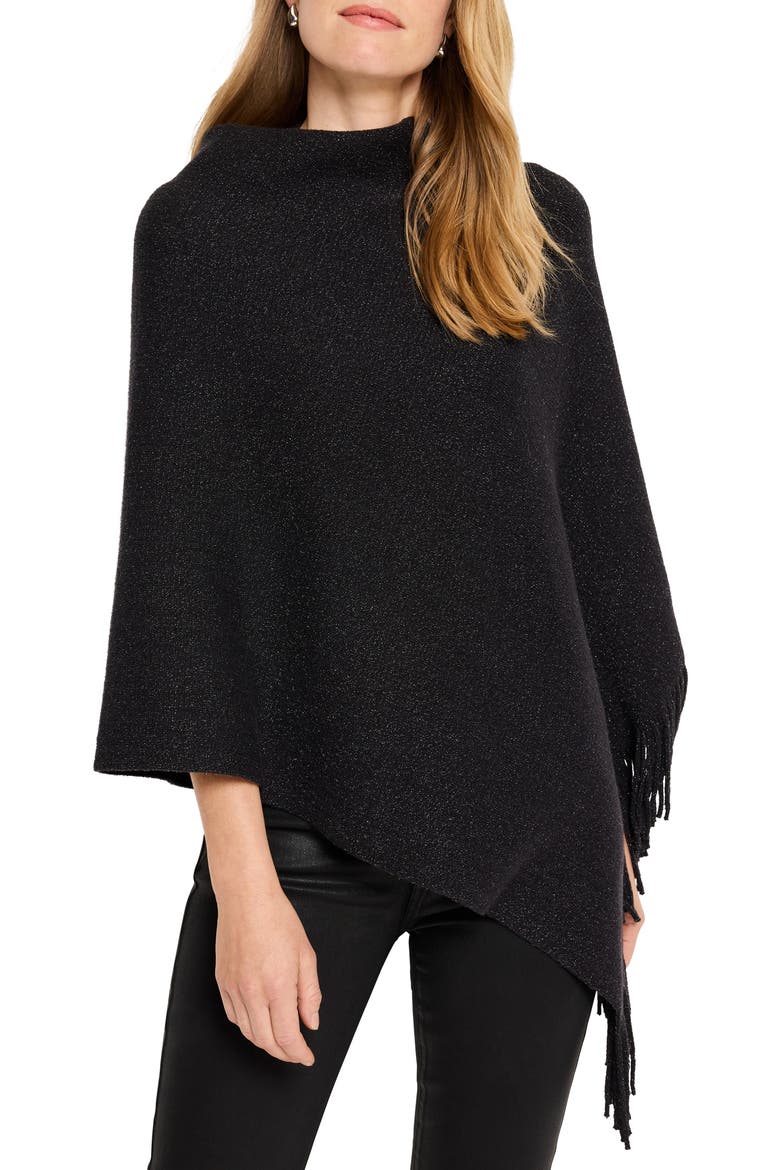 Go To Metallic Fringe Trim Poncho, Main, color, BLACK ONYX