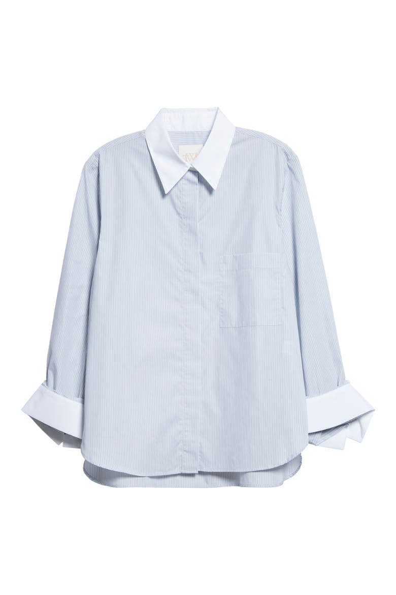 Pinstripe Cotton Poplin Button-Up Shirt, Alternate, color, WHITE/ GREY/ BLUE