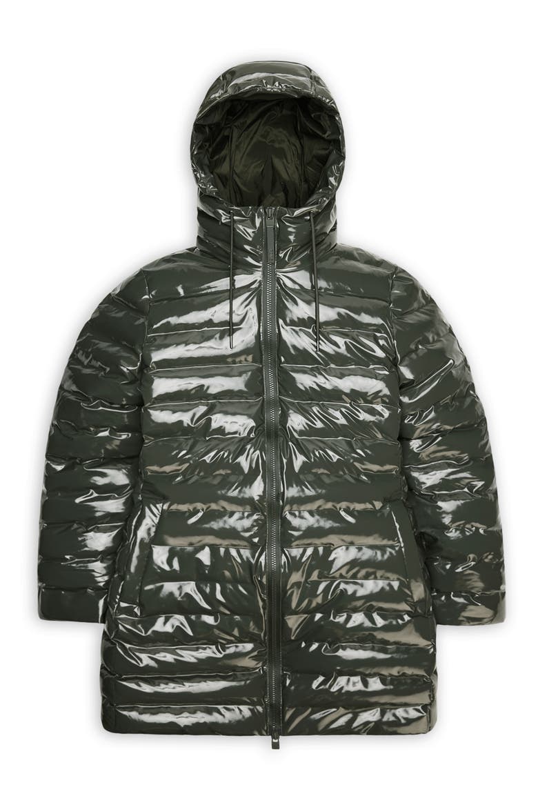 Lohja Curve Waterproof Long Puffer Jacket, Alternate, color, SWAMP