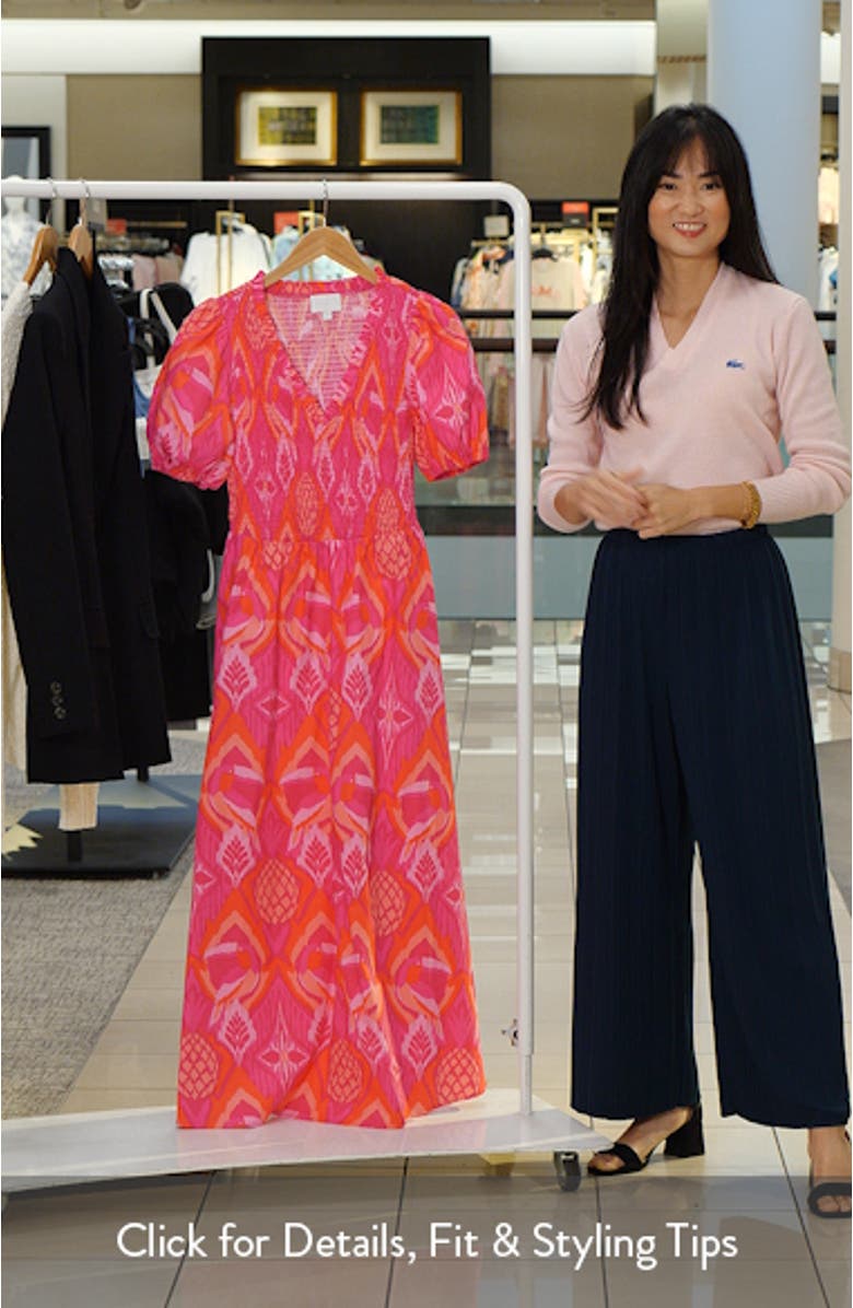 Prissa Ikat Brenty Smocked Midi Dress, sales video thumbnail