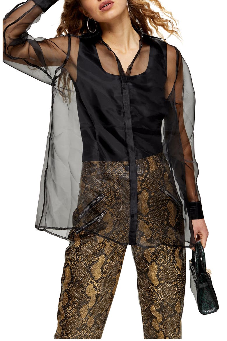 Oversize Sheer Organza Shirt, Main, color, BLACK
