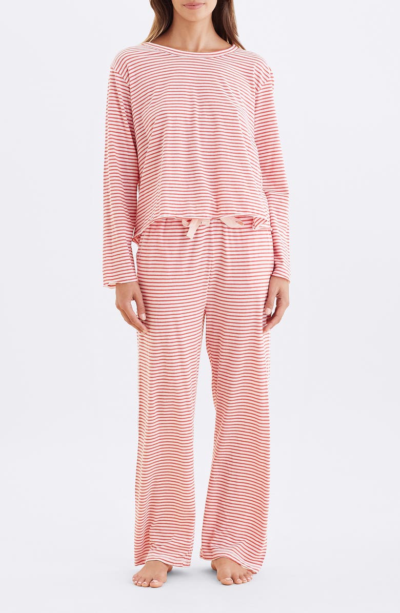 Papinelle Jada Stripe Organic Cotton Pajamas, Main, color, Rosewater / Red Stripe