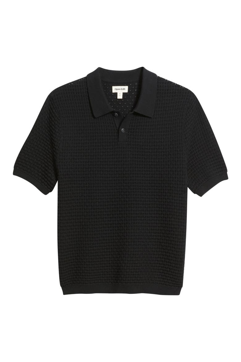 Texture Knit Polo Top, Alternate, color, BLACK