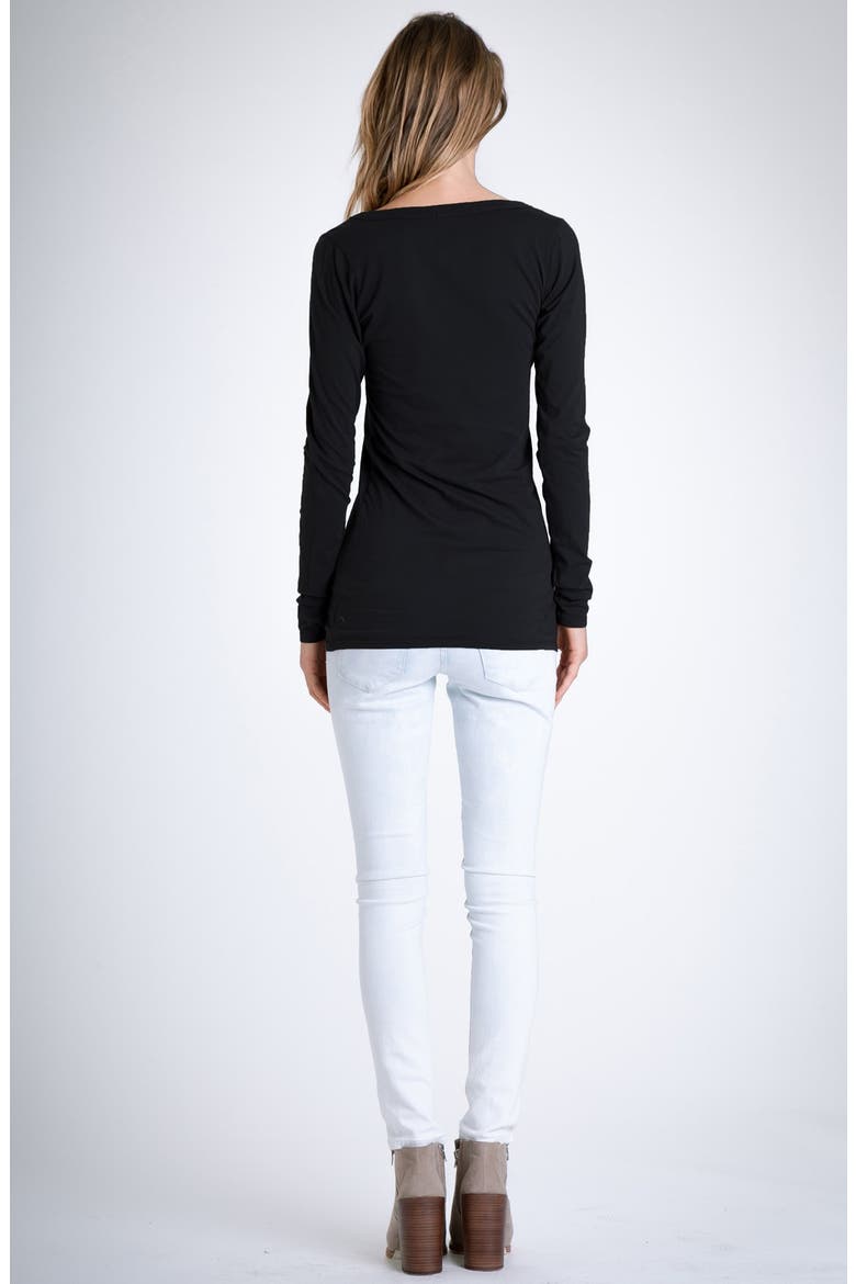 Long V-Neck Cotton Tee, Alternate, color, BLACK