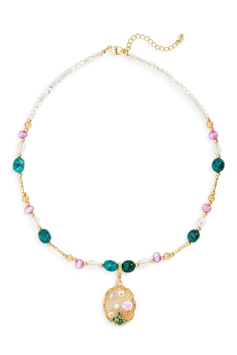 Cassy Beaded Shell Pearl Pendant Necklace, Main, color, GOLD