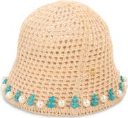 Lele Sadoughi Maya Faux Pearl and Anchor Crochet Bucket Hat