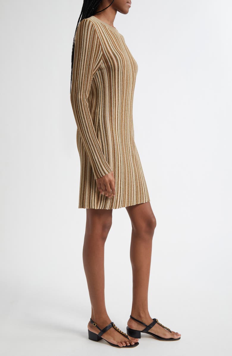 Veronica Beard Jane Metallic Stripe Long Sleeve Sweater Dress, Alternate, color, Gold Bronze