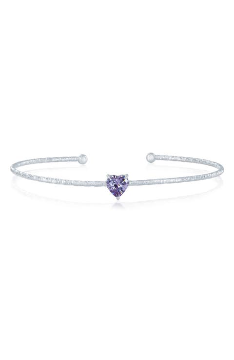 Birthstone Cubic Zirconia Heart Open Cuff Bracelet