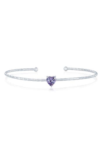 Simona Birthstone Cubic Zirconia Heart Open Cuff Bracelet In Purple