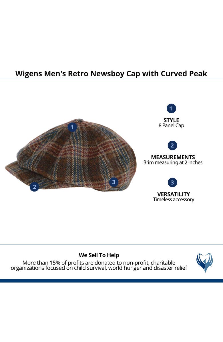 Wigens Men's Retro Newsboy Cap with Curved Peak, Alternate, color,