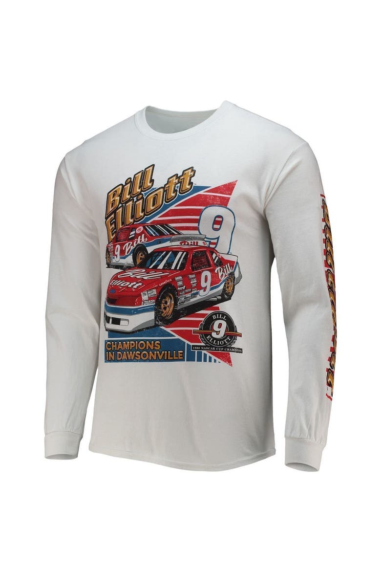 Men's Checkered Flag White Bill Elliott 2-Spot Long Sleeve T-Shirt, Alternate, color, White