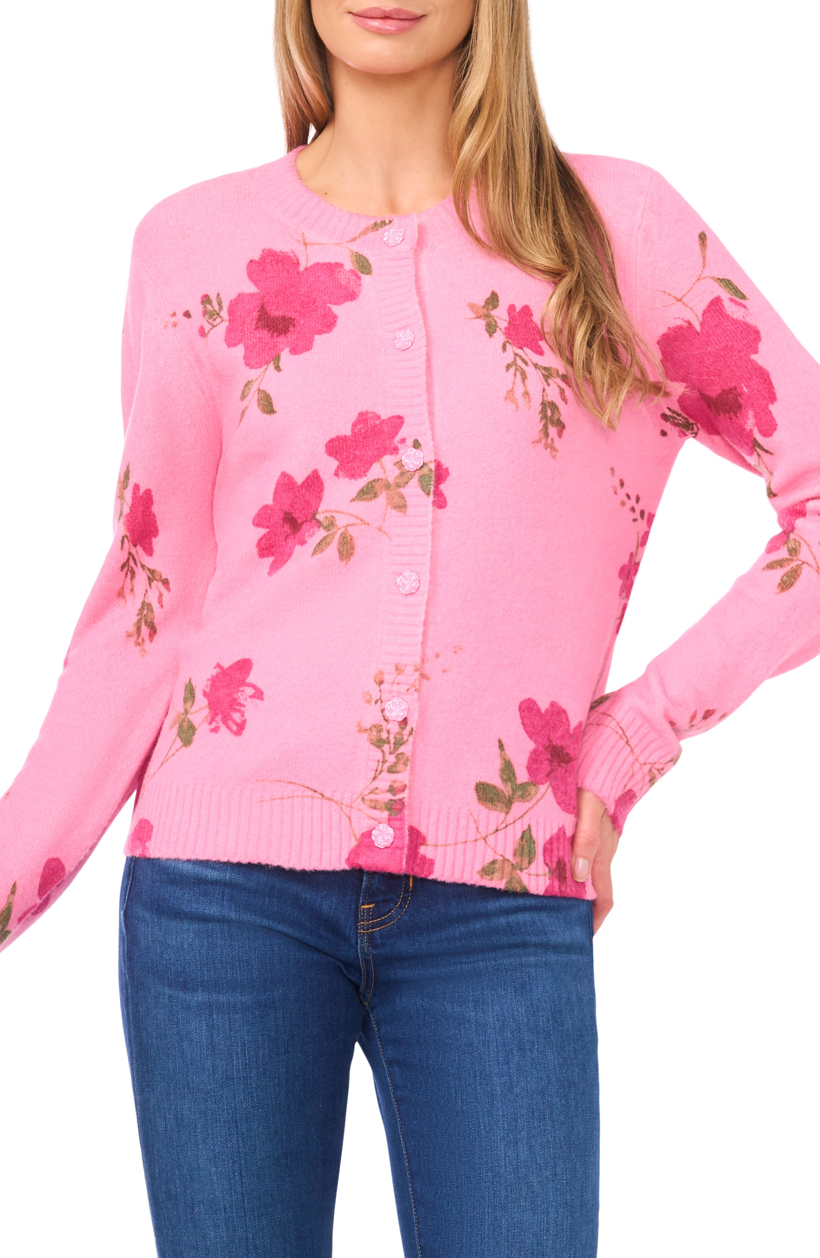 Blossom Print Crewneck Cardigan