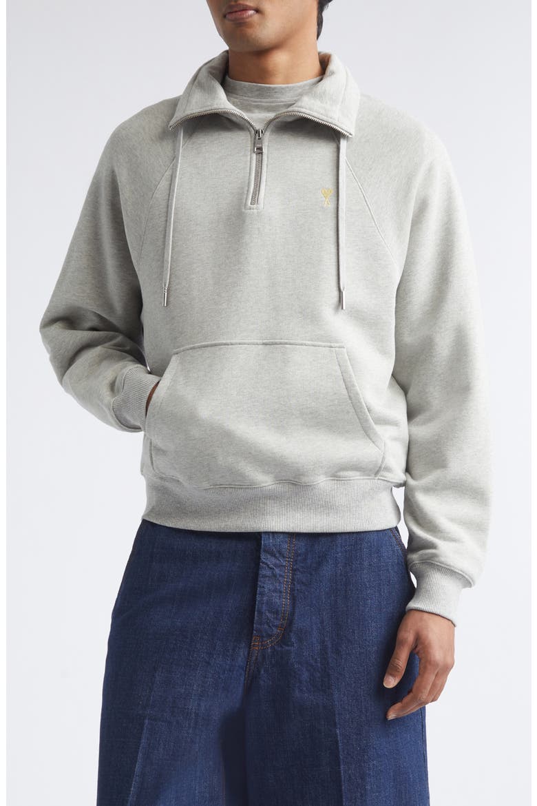 Ami de Coeur Embroidered Quarter Zip Pullover, Main, color, GRIS CHINE CLAIR