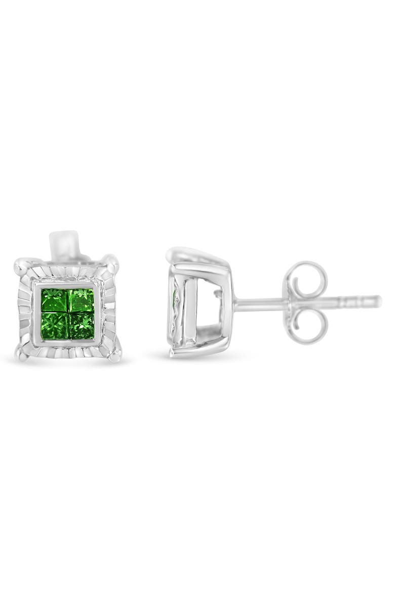 Silver Color Princess Diamond Quad Stud Earring, Alternate, color, White