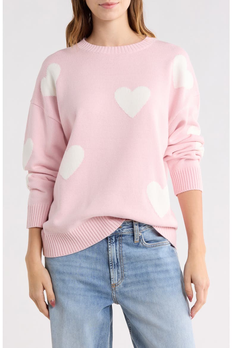Hearts Sweater, Main, color, PINK HEARTS